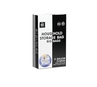 12 X-Large Plastic Storage Bags, 5 Gallons, Zero BPA, Double Zipper Seal, 3 Mils Thick, Double Layer Carry Handle, 18"x17"x7", Moving, Seasonal, Travel