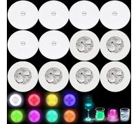 12 x LED Stickers Mood Lights (6 Colourful 6 Cool White Lights) Self-Adhesive Bottle Light with 4 SMD LED Batteries Luminous Sticker Bottle Lighting for Under Bar Coaster Lights for Party