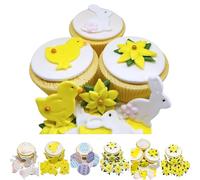12 X Mixed - Daffodils - Easter Bunnies - Chicks - Edible Easter Cake Cupcake Topper Decorations - Handmade Sugar Paste Cake Decorations * 6 STYLES TO CHOOSE FROM * ... (12 x mixed)