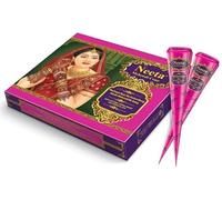 12 x Neeta *Special Pink Wrapping* Mehendi Cones Dark Brown Mehndi | All Natural Body Art Organic Hebral Temporary Tattoo | Ready to Use Tattoo