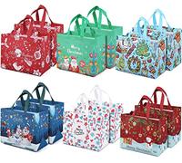 12 x Non-Woven Christmas Bags - Multifunctional Tote Bags with Handles - Xmas Gift Wrapping & Shopping - 32.5 x 25 x 17cm