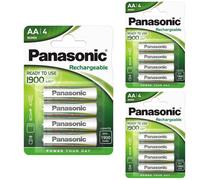 12 x Panasonic AA 1900mAh NiMH Rechargeable Batteries Pre Charged - LR06 HR06