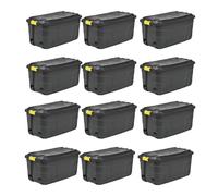 12 x Plastic Storage Box 145 Litres Extra Large - Black Heavy Duty by Strata