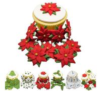 12 X Poinsettia - Edible Christmas Cake Cupcake Topper Decorations - Quality Handmade Sugar Paste Cake Decorations * 11 Designs To Choose From* - Red Poinsettia