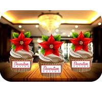 12 x Poinsettia STAND UP Edible Wafer or Icing Cupcake Toppers Christmas Party Cake Decorations Perfect For Brownies Cookies Muffins & More! (Edible Wafer Card)