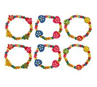 12 x Pretty Girls Wooden Bead Bracelets Party Bag Fillers Heart Stars