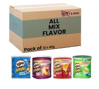 12 x Pringles Crisps Pop & Go Travel Box Multi Flavour (Each 3) Original, Sour Cream & Onion, Salt & Vinegar & Texas BBQ Your Go-To Snack Companion Sold By VR Angel