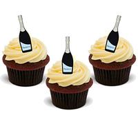 12 x Prosecco Champagne Bottles - Fun Novelty Birthday Premium Stand UP Edible Wafer Card Cake Toppers Decorations