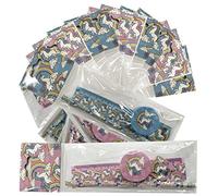 12 x Rainbow Unicorn Stationery Sets. 4 Piece Set: Ruler, Eraser, Pencil, Sharpener). Ideal for Party Bags or Class Gifts