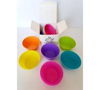 12 x Silicone Cupcake Moulds/Muffin Cases/Cake Cases in 6 Bright Colours with Gift Box Reuseable