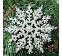 12 x Silver Glitter Snowflake Shape Hanging Ornament Christmas Tree Window Decoration XMAS Accessories