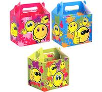 12 x Smile Emojis Boxes - Kids Themed Birthday Party Favour Food Gift Boxes for Goodies & Treats Empty Cardboard Box to Fill
