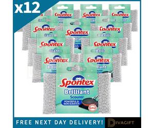 12 x SPONTEX BRILLIANT NON-SCRATCH SCOURER PADS FOR WASHING UP DISH CLEANING PAD