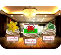 12 x St David's Day Trio Mix STAND UP Edible Wafer or Icing Cupcake Toppers Wales Welsh Party Cake Decorations Perfect For Brownies Cookies Muffins & More! (Premium Icing Sheet)