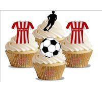 12 x Stoke City FC Football Mix - Choose From UNFLAVOURED or VANILLA-SWEETENED Toppers - Fun Novelty Birthday PREMIUM STAND UP Edible Wafer Card Cake Toppers Decorations (Unflavoured)