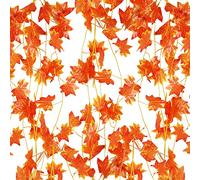 12 x Strands Maple Garland Autumn Fall Leaf, Fake Foliage Autumn Leaves Hanging Fall Vines Artificial Thanksgiving Decor for Home Wedding Fireplace Party Hotel Festival Halloween Decoration