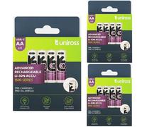 12 x UNIROSS AA 1500mAh Lithium USB-C Rechargeable Batteries Li-ion Pre Charged