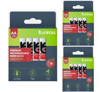 12 x UNIROSS AA 2500mAh NiMH Rechargeable Batteries Pre Charged - LR06 HR06 ACCU