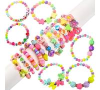 12 x Various Designs And Colours Of Girls Princess Fashion Bead Bracelets, Ideal Party Bag Fillers and Favours, Pinata Prizes, Goody Bags. 12 Sent At Random.