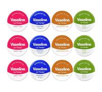 12 x Vaseline Lip Therapy 20g Tins - Original, Aloe Vera, Cocoa Butter & Rosy Lips, Intensive Moisturising Lip Balms for Dry Lips, Pocket Size Petroleum Jelly Lip Care