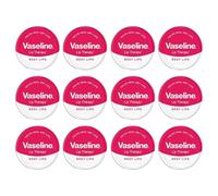 12 x Vaseline Lip Therapy Rosy Lips 20g Tin - Tinted Lip Balm with Petroleum Jelly, Moisturising Care with Natural Pink Shine, Compact Pocket Size