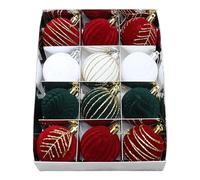 12 x Velvet Christmas Decorations - 2.36 Inch Shatterproof Baubles | Red & Green Velvet Christmas Baubles