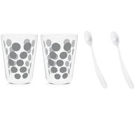 12 X Zak Dot Dot Double Walled Glass Coffee Ice Cream Glasses and Spoons Silver