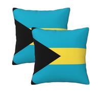 12"x12" Flag of The Bahamas Print Throw Pillow Case Cover - Square Cushion Protector with Hidden Zipper, for Home Sofa Set of 2