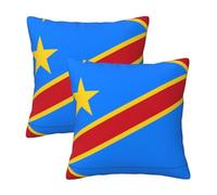12"x12" Flag of The Congo Print Throw Pillow Case Cover - Square Cushion Protector with Hidden Zipper, for Home Sofa Set of 2