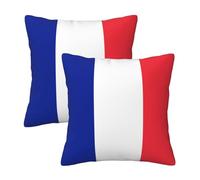 12"x12" French Flag Print Throw Pillow Case Cover - Square Cushion Protector with Hidden Zipper, for Home Sofa Set of 2