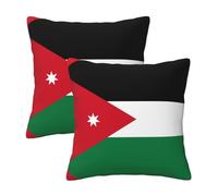 12"x12" Jordanian Flag Print Throw Pillow Case Cover - Square Cushion Protector with Hidden Zipper, for Home Sofa Set of 2