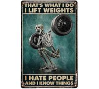 12"x16" That's What I Do I Lift Weights I Hate People And I Know Things Skeleton Poster Bodybuilding Gift Weightlifter Gym Fitness Weightlifting Retro Vintage Hanging Wall Art Gym Fitness Home Decor
