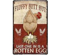 12"x16" Vintage Metal Tin Sign Chicken And Egg Poster Fluffy Butt Hut Metal Tin Sign Wall Plaque for Home Kitchen Bar Coffee Shop