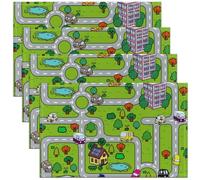 12"x18" Kids Playing Car Table Mats Placemat Road and Traffic Placemats Set of 4 Toddler Soft Coloful Fun Game Placemats Dining Table Indoor Kitchen Educational Race Track Table Place Mats Room Decor