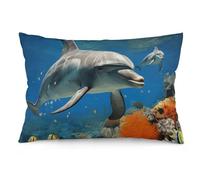 12 "x20 Rectangular Dolphins Blue Pillowcase Double-Sided Plush Printed Cushion Covers for Couch Sofa Bedroom Pillow Shell