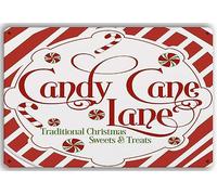 12"x8" Candy Cane Lane Retro Metal Tin Sign Traditional Christmas Sweets and Treats Sign Lollipop Wall Art for Home Living Room Outdoor or Indoor Wall Decor