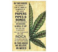 12"x8" Cannabis in This House We Smoke It Eat It Vape It We Believe in Weed Poster Tin Metal Sign Wall Art for Home Bathroom Decor