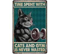 12"X8" Time Spent With Cats And Gym Is Never Wasted Motivational Sign For Gym Workout Sign For Home Gym Motivational Sign Fitness Sign Workout Room Decor Inspirational Posters Gym Wall Art