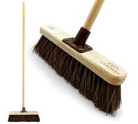 12” Yard Brush Heavy Duty Outdoor Garden Broom Outdoor with Durable Support Bracket with 120 cm Wooden Handle Hard Bristle Broom Sweeping Brush with Natural Stiff Bassine Bristles