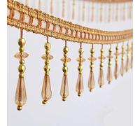 12 Yards Crystal Beaded Fringe Trim - Elegant Tassel Lace Trimming for Sewing, Tablecloths, and Piano Covers(Light Brown)