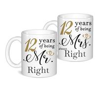 12 Year Anniversary Coffee Mugs Set of 2, 12th Anniversary Wedding Gifts for Wife Husband Parents Grandparents Men Women Him Her, 12 Year Valentines Engagement Couple Cups