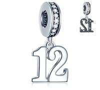 12 Year Birthday Dangle Charms fits Pandora Women Bracelet, 925 Sterling Silver 12th Anniversary Pendant Beads with Birthstones, Number 12 Bday Gifts for Friends/Sister/Boy