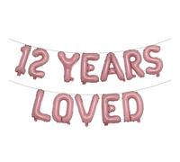 12 Year Loved Balloon Banner, Multicolor Glitter Happy 12th Birthday Party Decorations, Supplies (12 YEARS LOVED Pink)