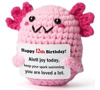 12 Year Old Girl Birthday Gift Ideas - Mini Crochet Axolotl Plush with 12th Birthday Card, Handmade 8-10cm, Kawaii Room Locker Decor, Trendy Tween Present