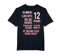12 Years Married Funny 12th Wedding Anniversary T-Shirt, Men's Big and Tall, Black, 5X Tall