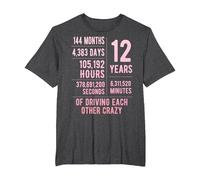 12 Years Married Funny 12th Wedding Anniversary T-Shirt, Men's Big and Tall, Dark Heather Grey, 5X Tall
