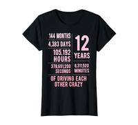 12 Years Married Funny 12th Wedding Anniversary T-Shirt, Women, Black, Medium