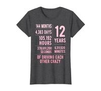 12 Years Married Funny 12th Wedding Anniversary T-Shirt, Women, Dark Heather Grey, Large