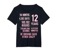 12 Years Married Funny 12th Wedding Anniversary T-Shirt, Women's Plus, Black, 4X