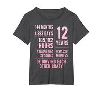 12 Years Married Funny 12th Wedding Anniversary T-Shirt, Women's Plus, Dark Heather Grey, 2X